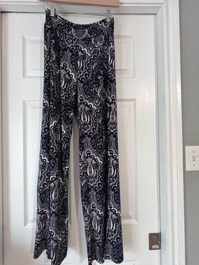 CLARA SUNWOO navy white and pink Paisley Wide-Leg Pants